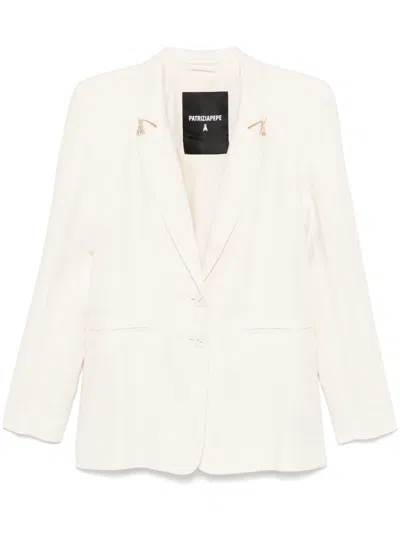 Patrizia Pepe Logo-plaque Detailed Blazer In Beige