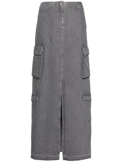 Patrizia Pepe Logo-plaque Maxi Skirt In Dark Wash
