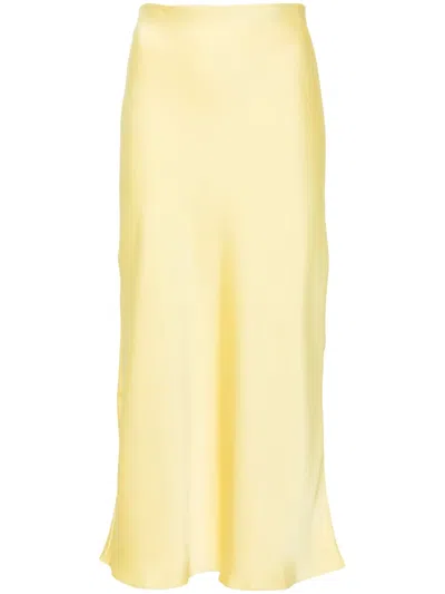 Patrizia Pepe Logo-plaque Satin Midi Shirt In Yellow