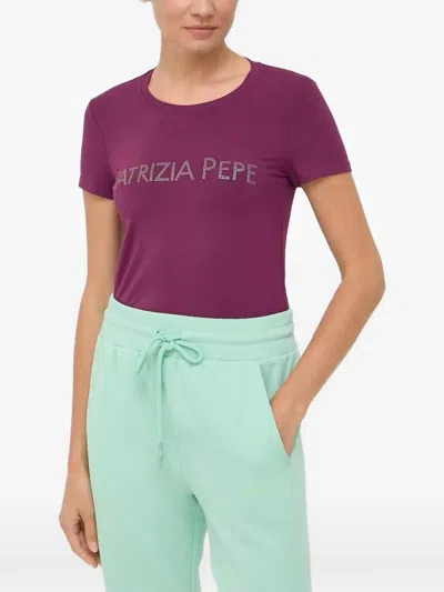 Patrizia Pepe Logo Slim-tshirt In Purple