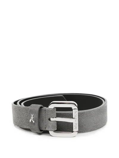 Patrizia Pepe Logo-detail Suede Belt In Gray
