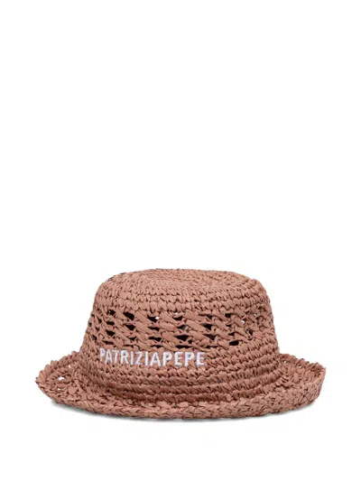 Patrizia Pepe Logo-embroidered Bucket Hat In Brown