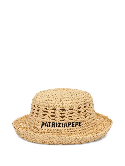 Patrizia Pepe Logo-embroidered Bucket Hat In Gold