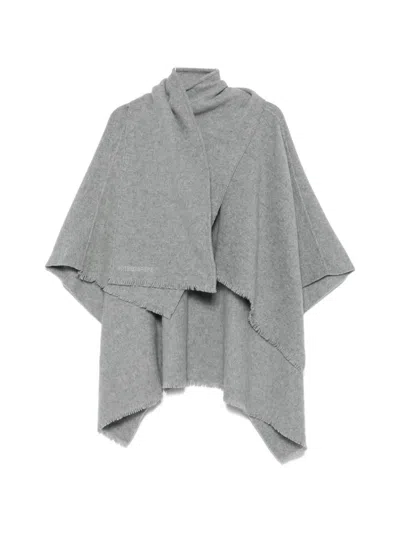 Patrizia Pepe Logo-embroidered Fringed Cape In Gray