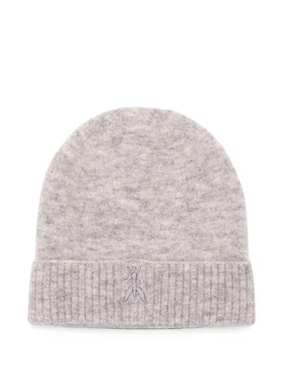 Patrizia Pepe Logo-embroidered Ribbed-trim Beanie Hat In Gray