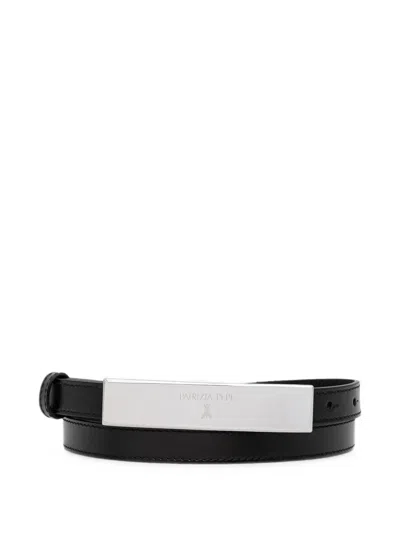 Patrizia Pepe Logo-engraved Plaque Belt In Black