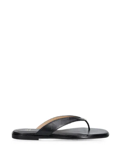 Patrizia Pepe Logo-plaque Calf Leather Flip-flops In Black