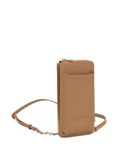 Patrizia Pepe Logo-plaque Calf Leather Phone Bag In Brown