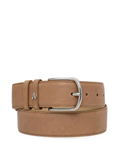Patrizia Pepe Logo-plaque Grained-leather Belt In Brown