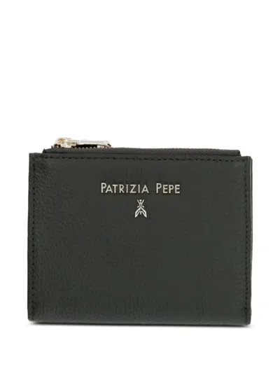 Patrizia Pepe Logo-plaque Pebbled Wallet In Black