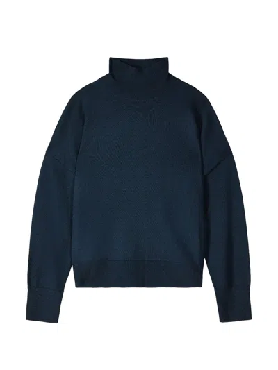 Patrizia Pepe Logo-plaque Roll-neck Sweater In Blue