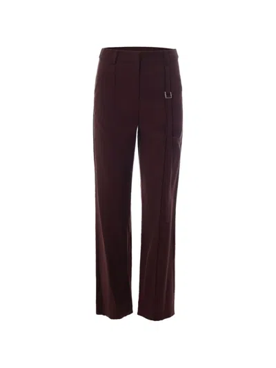 Patrizia Pepe Logo-plaque Straight-leg Trousers In Burgundy