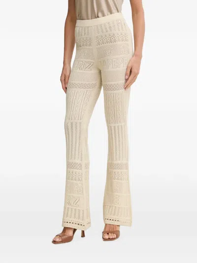 Patrizia Pepe Logo-pointelle Knit Flared Trousers In Neutral