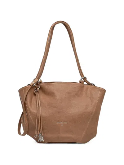 Patrizia Pepe Logo-print Calf Leather Tote Bag In Brown