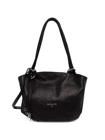 Patrizia Pepe Logo-print Leather Tote Bag In Black