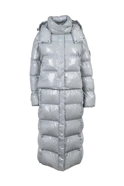 Patrizia Pepe Long Down Jacket - Light Grey In Animal Print