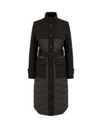 Patrizia Pepe Long Quilted Belted High Collar Padded Down Jacket In Black