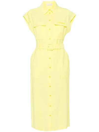 Patrizia Pepe Long Shirt Dress In Yellow
