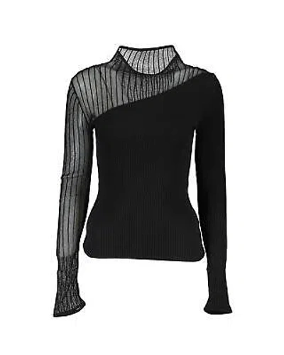 Pre-owned Patrizia Pepe Long Sleeve Crew Neck Jumper With Contrast Details And Logo - In Black