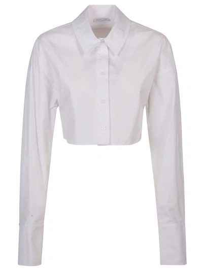 Patrizia Pepe Long Sleeve Cropped Shirt In Bianco Ottico