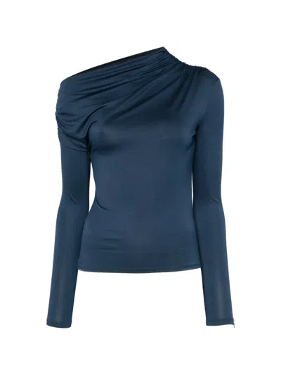 Patrizia Pepe Long-sleeve Draped Top In Blue