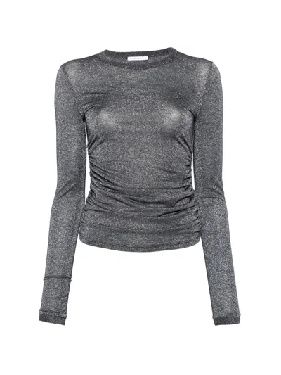 Patrizia Pepe Long-sleeve Draping Top In Gray