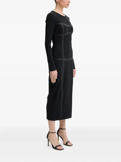 Patrizia Pepe Long-sleeve Midi Dress In Black