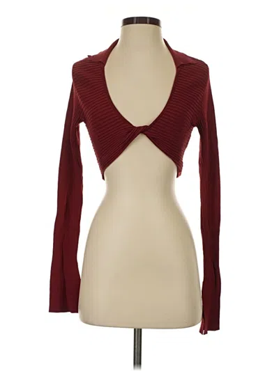 Pre-owned Patrizia Pepe Long Sleeve Top Burgundy Plunge Neckline Tops