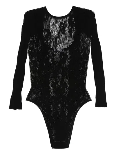 Patrizia Pepe Long-sleeved Lace Body In Black