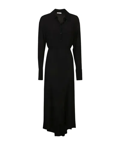 Patrizia Pepe Long-sleeved Shirt Dress In Nero