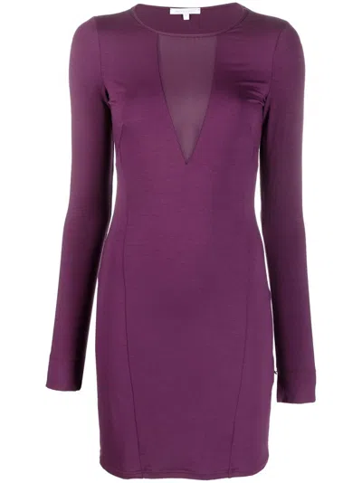 Patrizia Pepe Long-sleeved V-neck Mini Dress In Purple