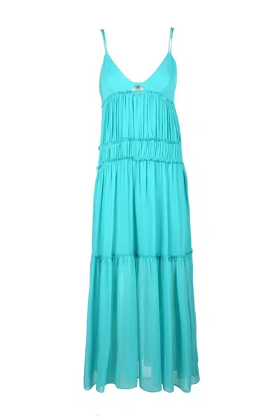 Patrizia Pepe Cutout Ruffled Maxi Dress In Blue