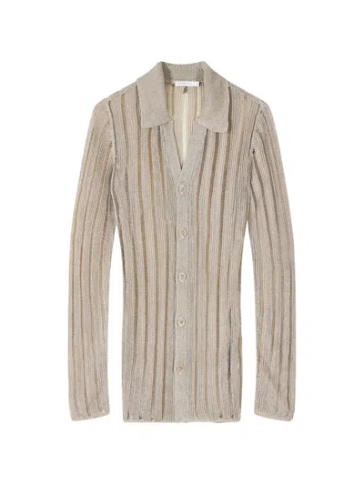 Patrizia Pepe Long-sleeved Knitted Button Top In Brown