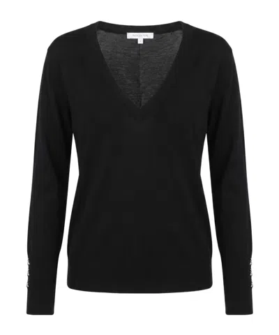 Patrizia Pepe Long-sleeved V-neck Jumper In Black