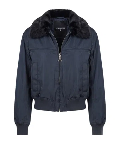 Patrizia Pepe Long-sleeved Zippered Padded Jacket In Blue