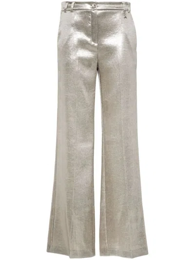 Patrizia Pepe Low-rise Satin Trousers In Metal Light