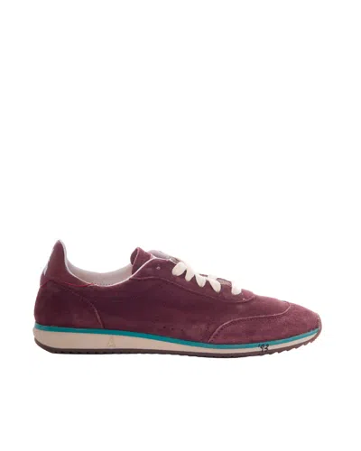 Patrizia Pepe Low-profile Burgundy Suede Shoes With Contrasting Sole In Animal Print