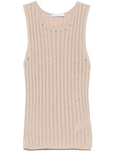 Patrizia Pepe Lurex Open-knit Tank Top In Beige Lurex