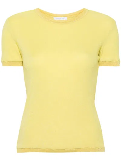 Patrizia Pepe Lurex Short-sleeved Jumper In Yellow