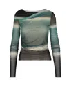 Patrizia Pepe Seascape-print Mesh T-shirt In Blue