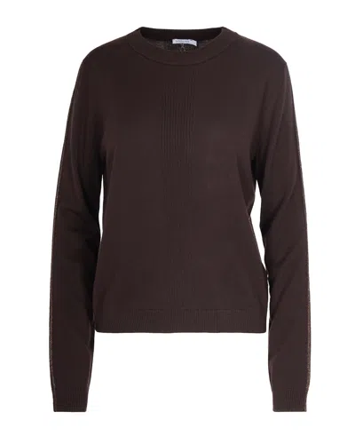 PATRIZIA PEPE ESSENTIAL WOOL SWEATER WITH LUREX DETAILS IN DEEP CHOCOLATE