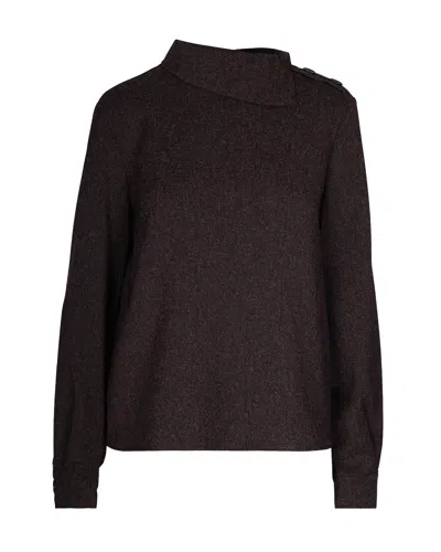 Patrizia Pepe Structured High-collar Top With Decorative Button Detail In Brown
