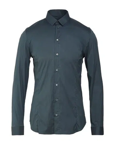 Patrizia Pepe Man Shirt Dark Green Size 42 Cotton, Polyamide, Elastane In Blue