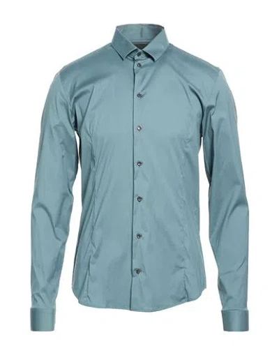 Patrizia Pepe Man Shirt Deep Teal Size 44 Cotton, Polyamide, Elastane In Blue