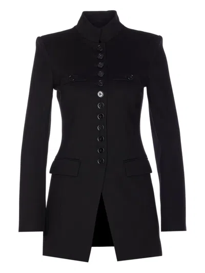 Patrizia Pepe Mandarin-collar Button-fastening Fitted Jacket In Black