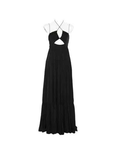 Patrizia Pepe Maxi Cut-out Satin Dress In Black
