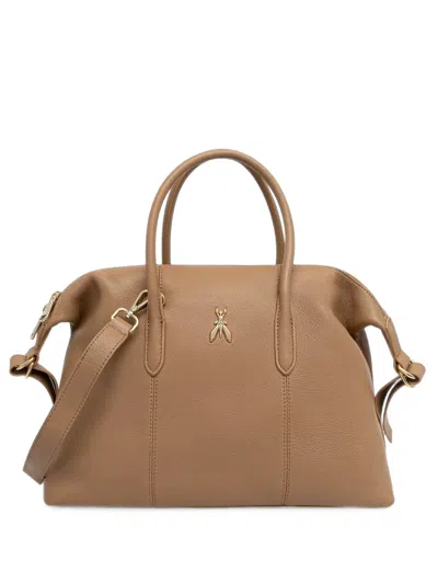 Patrizia Pepe Medium New Business Fly Logo-plaque Tote Bag In Brown