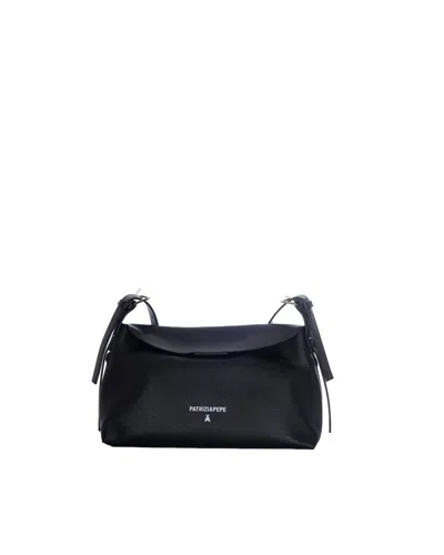 Patrizia Pepe Medium Textured Shoulder Bag With Logo Detailing In Black