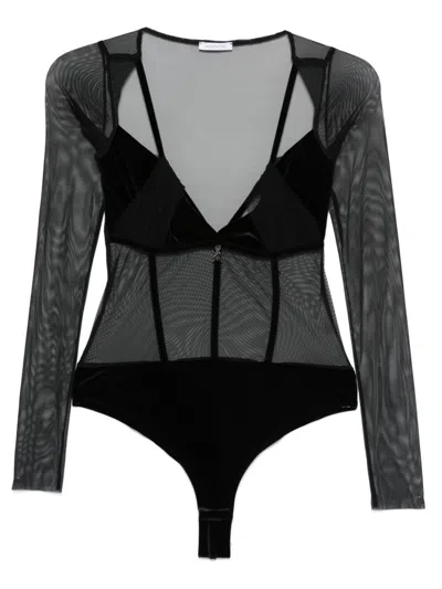 Patrizia Pepe Mesh Bodysuit In Black