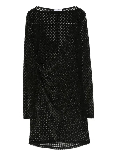 Patrizia Pepe Glitter Net Long-sleeve Dress In Black